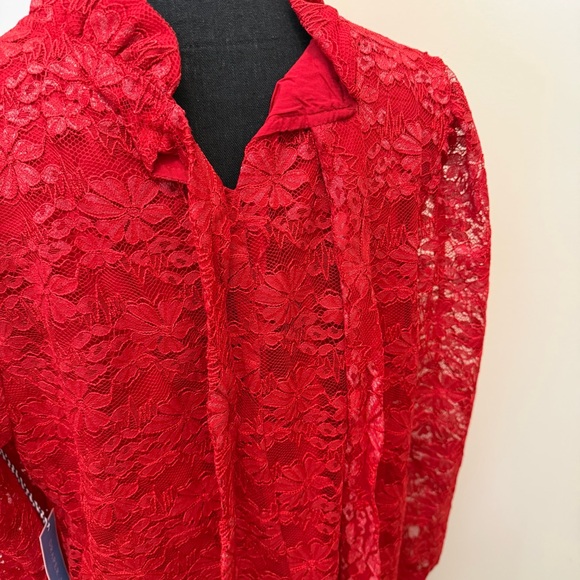 NWT Draper James Womens XXL Red Long Sleeve Dress Lace Overlay Holiday Neck Tie - Picture 5 of 14